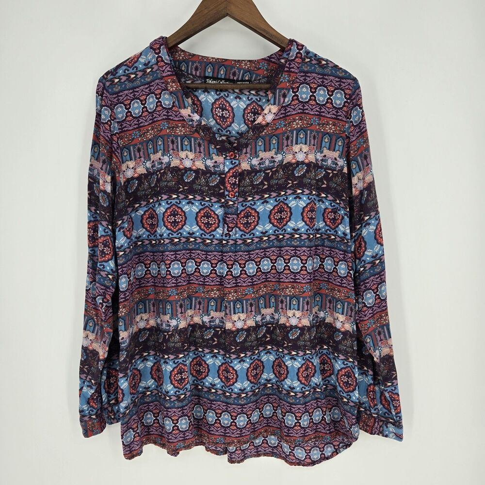 Tolani Collection Maximalist Popover Long Sleeve Boho Shirt Large